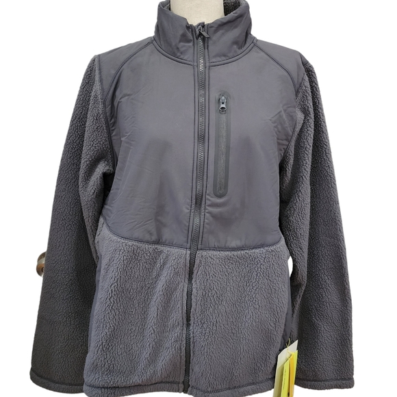 Size M All in Motion Gray Mens Sherpa Fleece Jacket - Picture 10 of 10